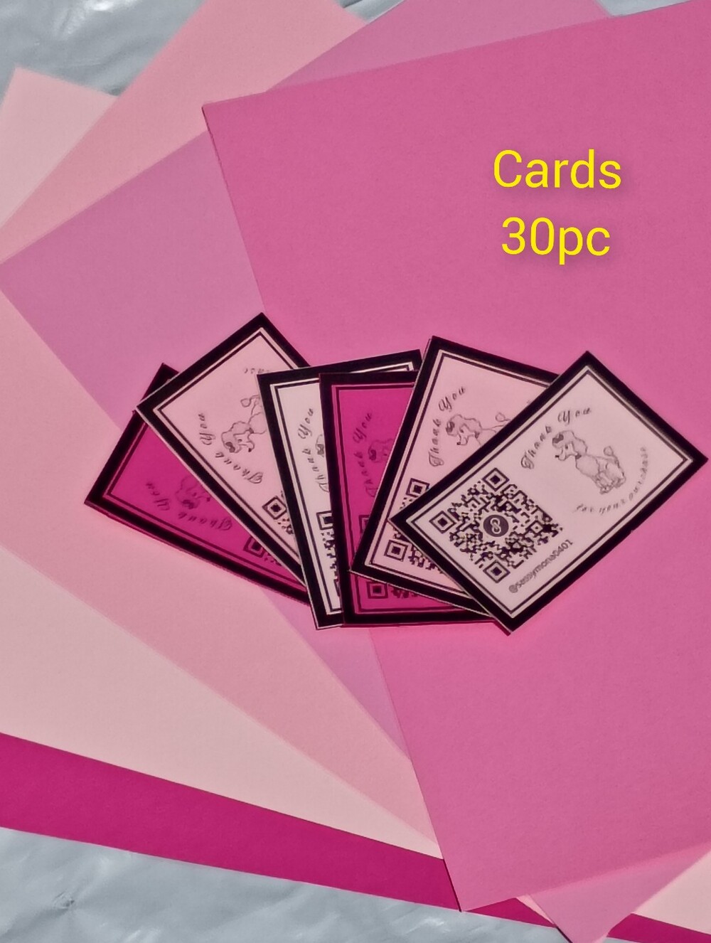 QR Thank You Cards - Custom Handmade Design  Pink Set 30 Cards Business Cards QR